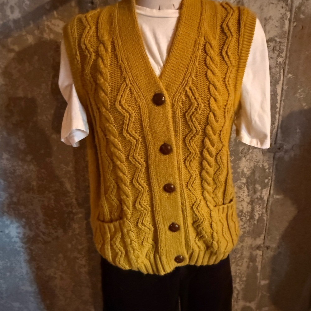 Mustard Cable Knit Vest